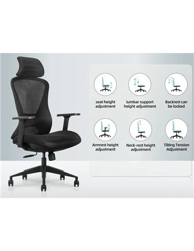 Кресло KRESLALUX K2-BH BLACK, эргономичное