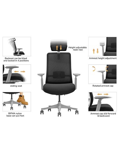 Кресло KRESLALUX V1-BH BLACK, эргономичное