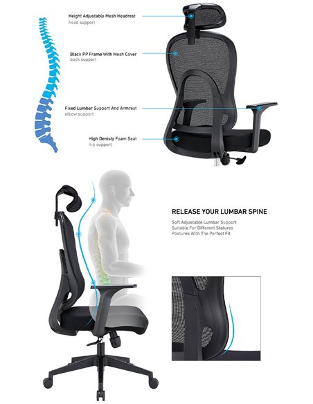 Кресло KRESLALUX GO-SIT 645-1A BLACK, эргономичное