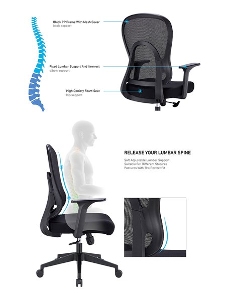 Кресло KRESLALUX GO-SIT 645-1B BLACK, эргономичное