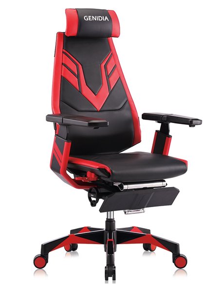 Крісло комп'ютерне GENIDIA GAMING (M-GN-BB-HAL-ML-RE), ергономічне, з підставкою для ніг
