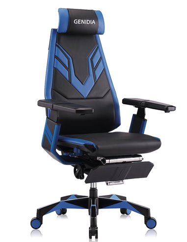 Кресло компьютерное GENIDIA GAMING (M-GN-BB-HAL-ML-BL), эргономичное, с подставкой для ног