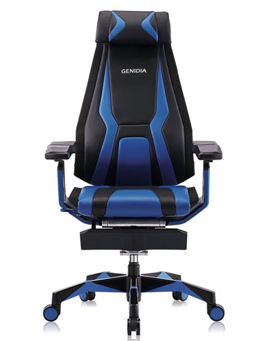 Кресло компьютерное GENIDIA GAMING (M-GN-BB-HAL-ML-BL), эргономичное, с подставкой для ног