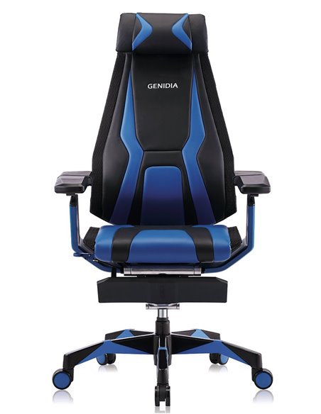 Кресло компьютерное GENIDIA GAMING (M-GN-BB-HAL-ML-BL), эргономичное, с подставкой для ног