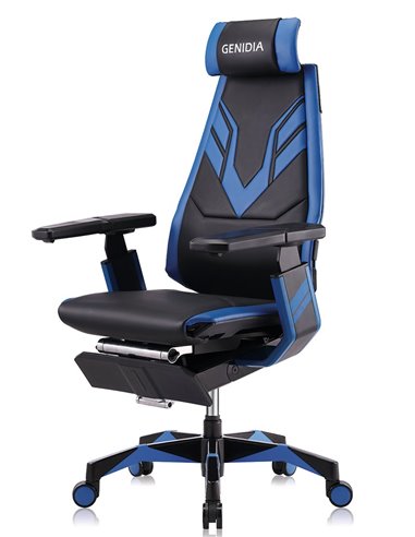 Кресло компьютерное GENIDIA GAMING (M-GN-BB-HAL-ML-BL), эргономичное, с подставкой для ног