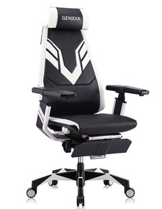 Кресло компьютерное GENIDIA GAMING (M-GN-BB-HAL-ML-WT), эргономичное, с подставкой для ног