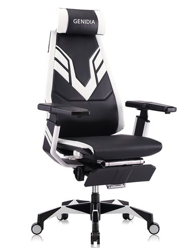 Кресло компьютерное GENIDIA GAMING (M-GN-BB-HAL-ML-WT), эргономичное, с подставкой для ног