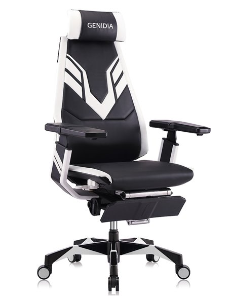 Кресло компьютерное GENIDIA GAMING (M-GN-BB-HAL-ML-WT), эргономичное, с подставкой для ног