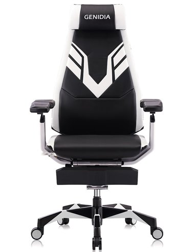 Кресло компьютерное GENIDIA GAMING (M-GN-BB-HAL-ML-WT), эргономичное, с подставкой для ног