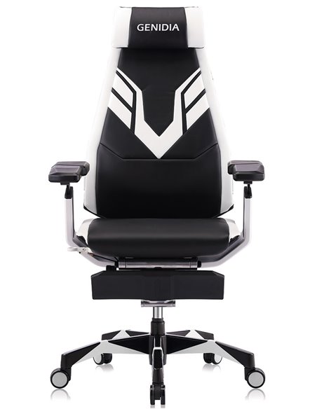 Кресло компьютерное GENIDIA GAMING (M-GN-BB-HAL-ML-WT), эргономичное, с подставкой для ног