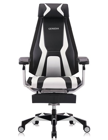 Кресло компьютерное GENIDIA GAMING (M-GN-BB-HAL-ML-WT), эргономичное, с подставкой для ног