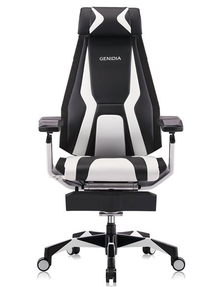 Кресло компьютерное GENIDIA GAMING (M-GN-BB-HAL-ML-WT), эргономичное, с подставкой для ног