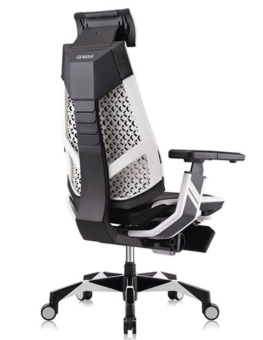 Кресло компьютерное GENIDIA GAMING (M-GN-BB-HAL-ML-WT), эргономичное, с подставкой для ног
