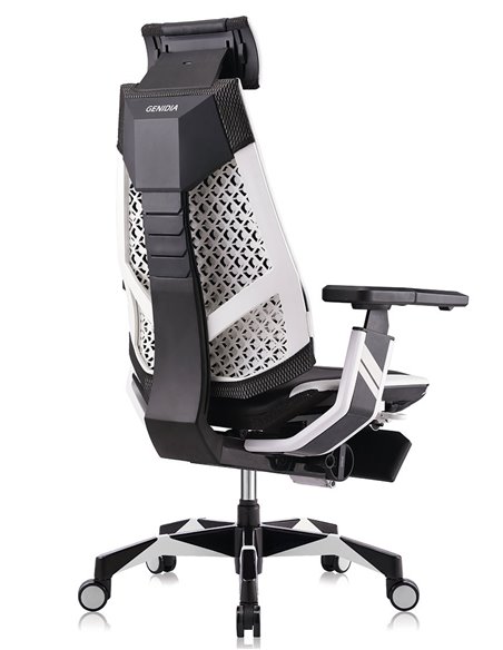 Кресло компьютерное GENIDIA GAMING (M-GN-BB-HAL-ML-WT), эргономичное, с подставкой для ног