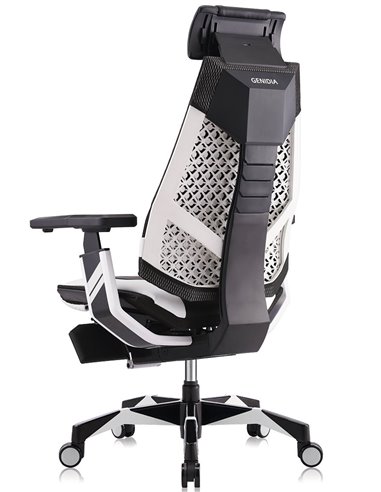 Кресло компьютерное GENIDIA GAMING (M-GN-BB-HAL-ML-WT), эргономичное, с подставкой для ног