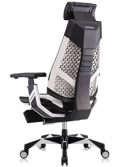 Кресло компьютерное GENIDIA GAMING (M-GN-BB-HAL-ML-WT), эргономичное, с подставкой для ног