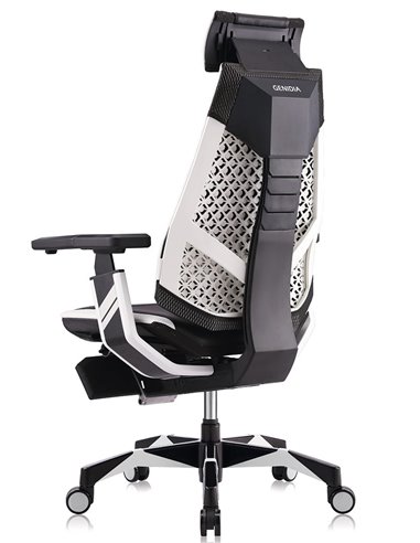 Кресло компьютерное GENIDIA GAMING (M-GN-BB-HAL-ML-WT), эргономичное, с подставкой для ног