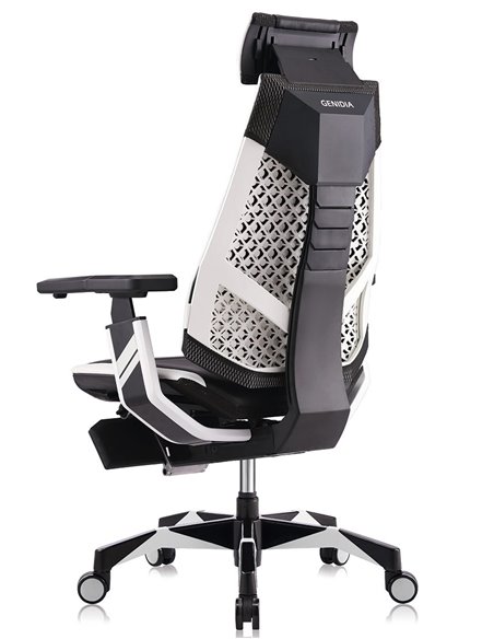 Кресло компьютерное GENIDIA GAMING (M-GN-BB-HAL-ML-WT), эргономичное, с подставкой для ног