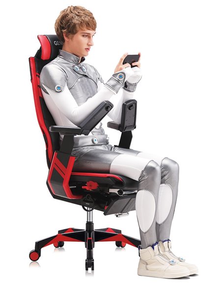 Кресло компьютерное GENIDIA GAMING (M-GN-BB-HAL-ML-WT), эргономичное, с подставкой для ног